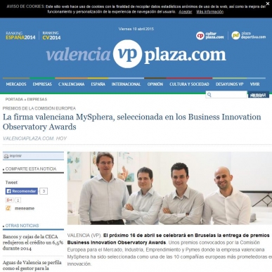 MySphera, seleccionada en los Business Innovation Observatory Awards                                         
 
    